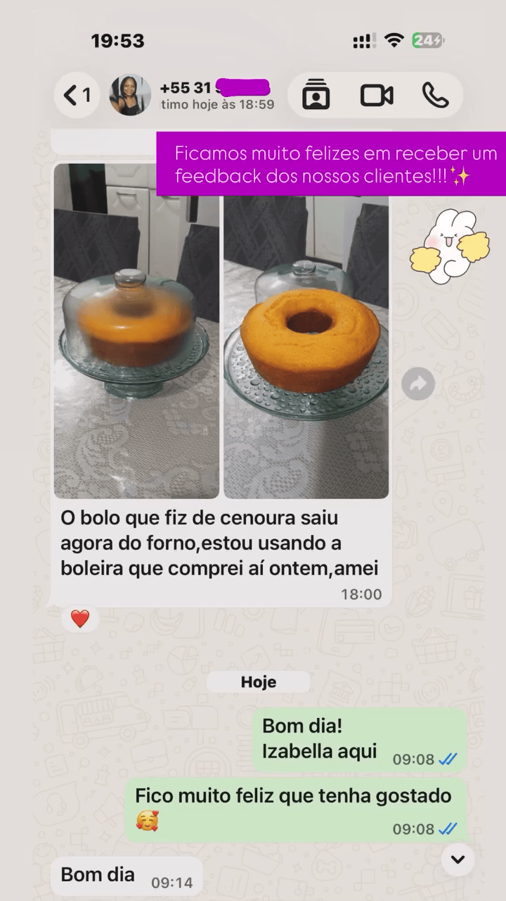 Print de WhatsApp: cliente agradecendo pelas goleiras e taças compradas na loja.